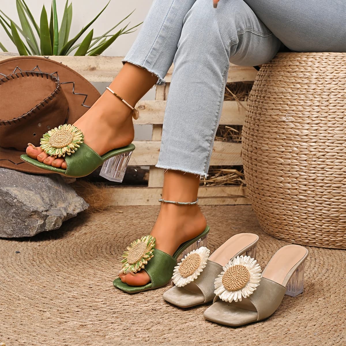 Women's High Heel Sandals Slip on Elegant Summer Fashion Shoes With Low Heel 2025 For Women's Comfortable Anti-slip Sandals