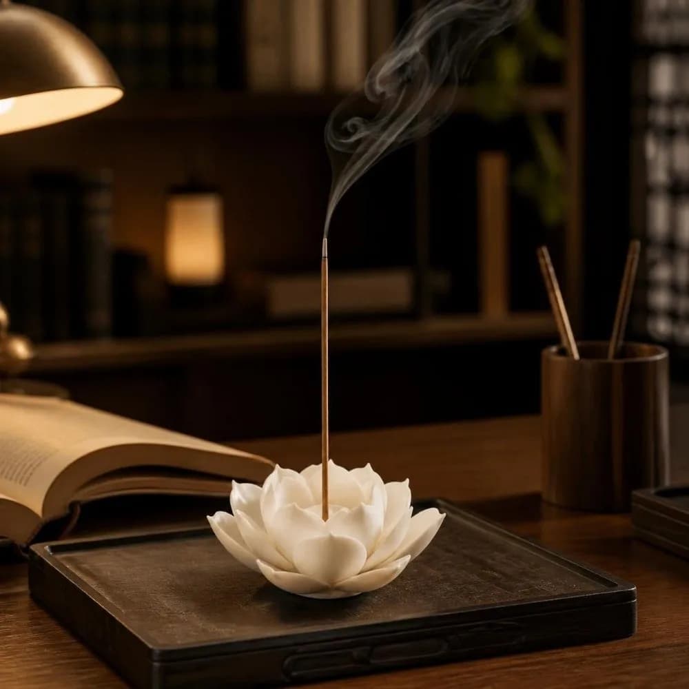 Ceramic Incense Burner Flower Design Ash Catcher Lotus Aromatherapy Stand Detachable Decorative Incense Stick Holder Office Use