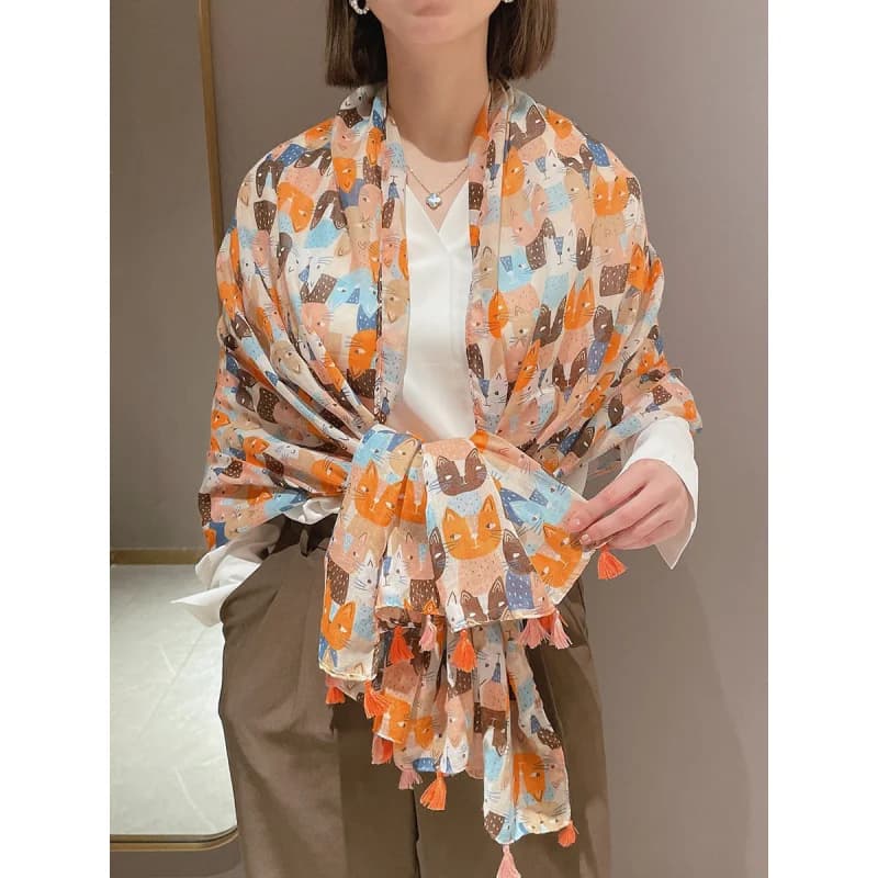 Sciarpa da viaggio leggera e traspirante in cotone e lino da donna, telo mare, elegante scialle floreale blu-grigio
