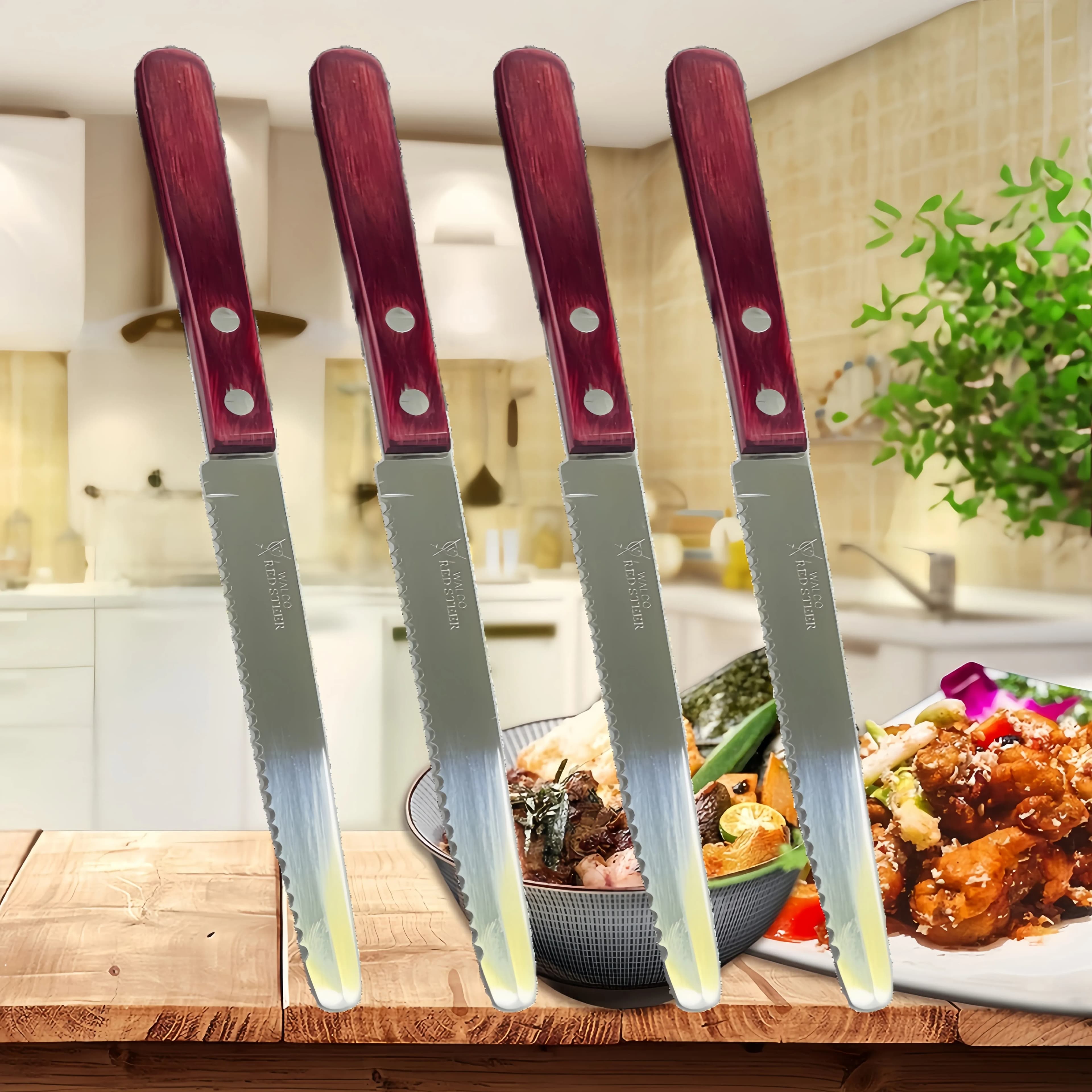 Manici in polywood red Set of steak knives in stainless steel Kitchen tools Posate Practical high available in the knife to peel for dishwasher