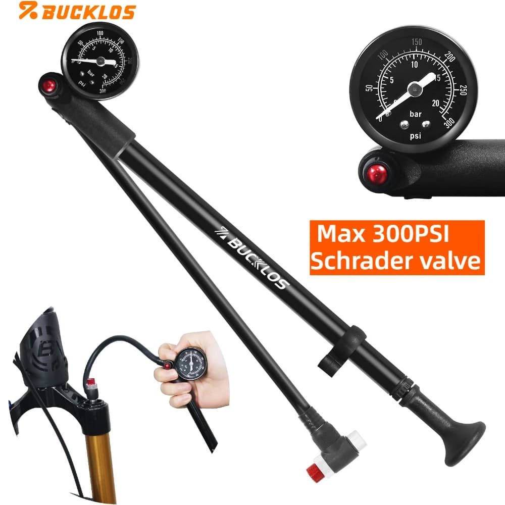 BUCKLOS Ultralight CNC Bike Pump Max 300PSI With Pivot Bracket 360° Rotating Hose Mini MTB Bicycle Inflator For Schrader valve