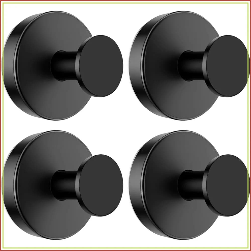 Suction Cup Hooks for Glass Window, Removable Shower Hooks, Metal Towel Hooks for Bathrooms, 4 Pack (Black)