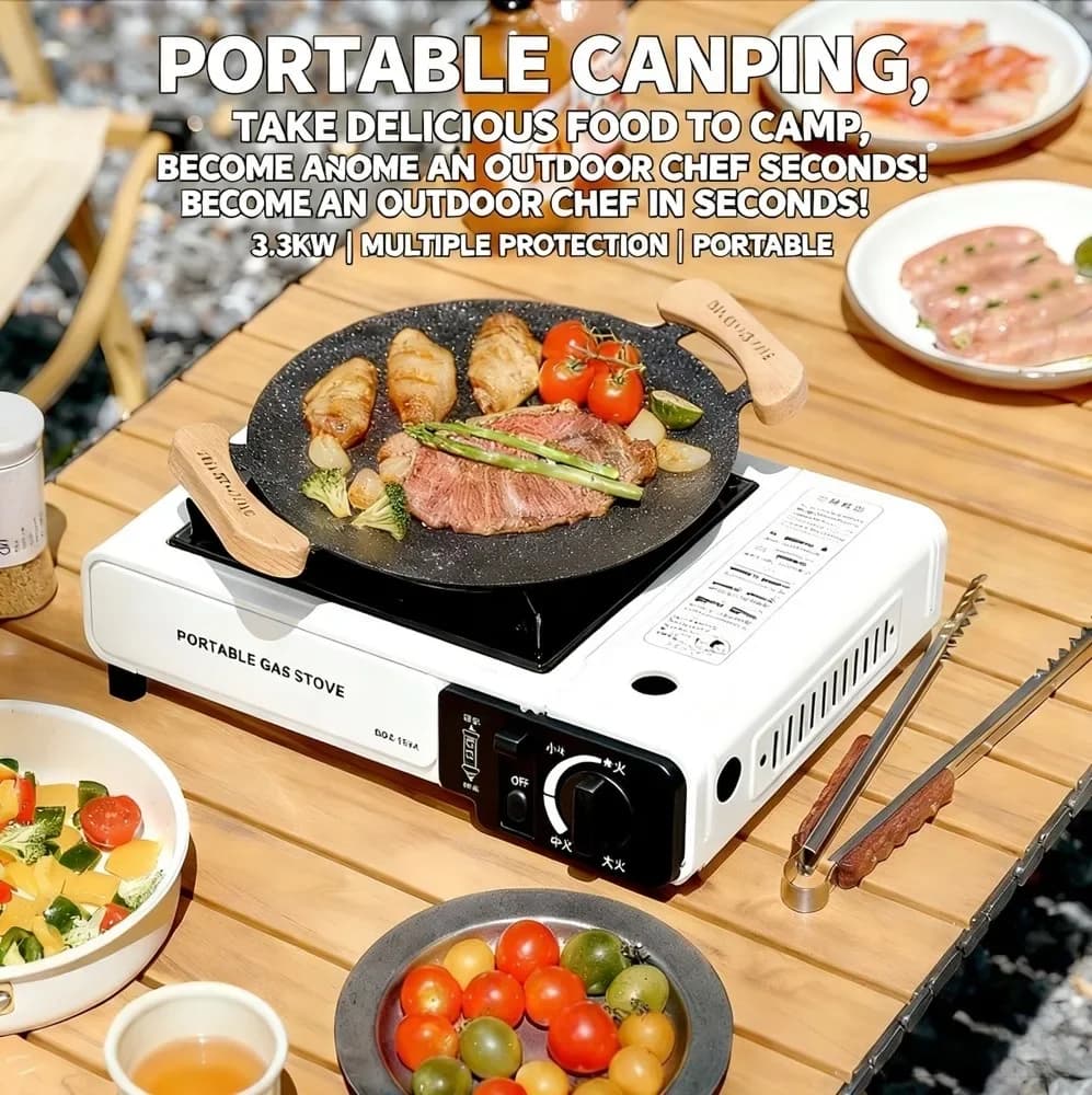 Portable double purpose outdoor gas stove for camping barbecue Hiking in the courtyard Kitchen for domestic use Light compact stove