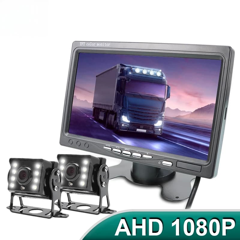 Monitor CCTV per auto AHD con schermo IPS da 7" con 2 telecamere AHD per retromarcia con visione notturna Starlight