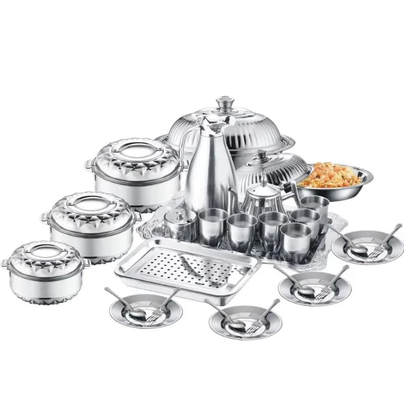 28 Pieces Stainless Steel Kitchen Set Family with Kettle, Coffee maker and Lunch Container