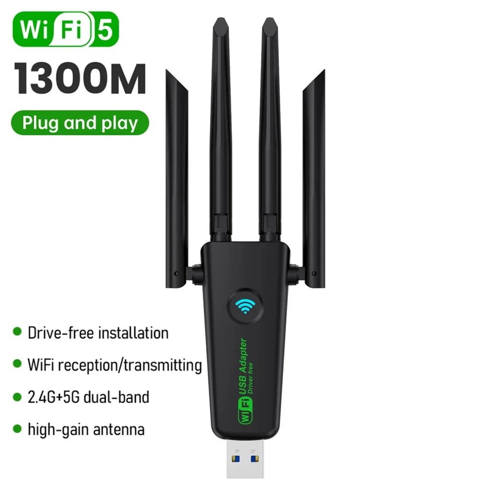 Adattatore USB WiFi Dual Band 1200Mbps Dongle Wi-Fi5 2.4G/5.8Ghz 4 Antenna Ricevitore wireless USB3.0 per PC/laptop Nessun driver CD gratuito