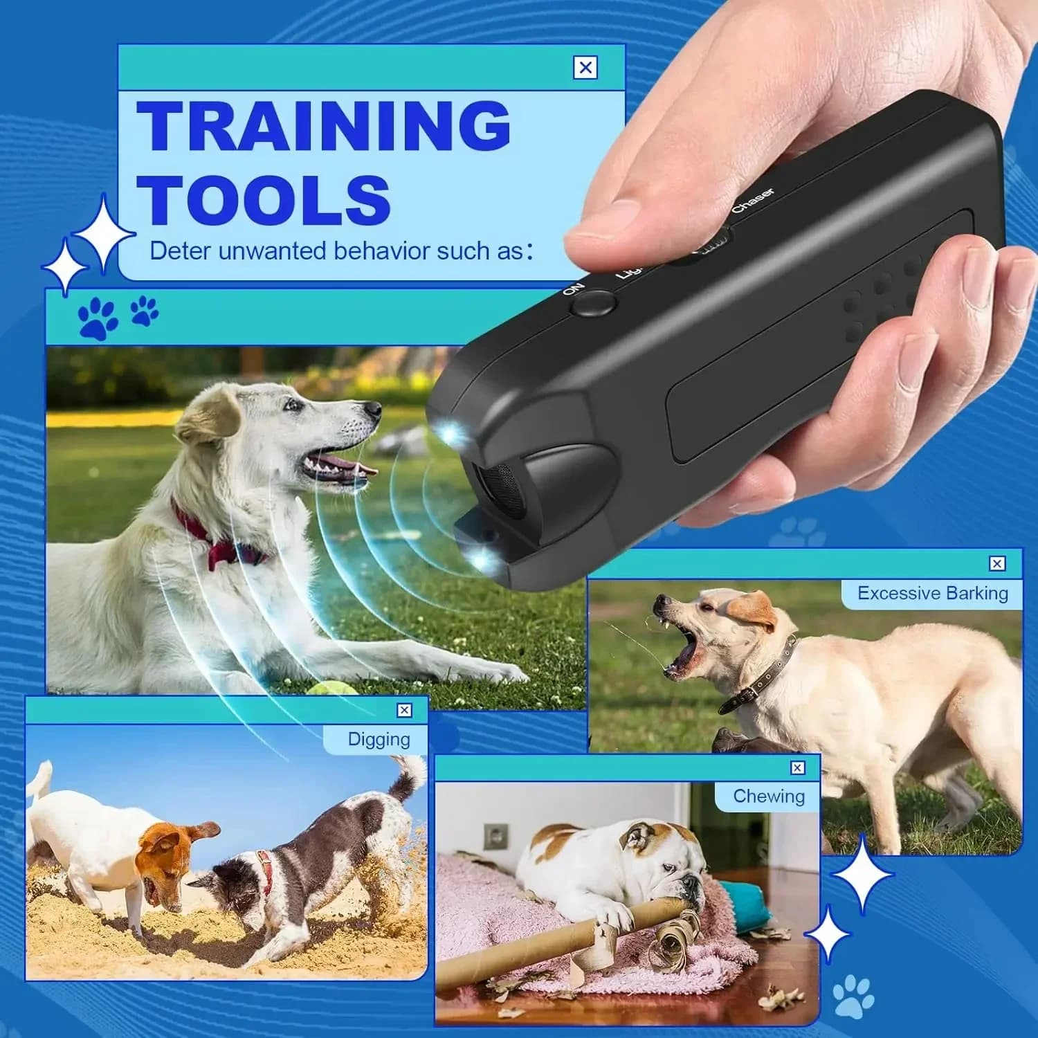 Repellente per Cani Ricaricabile a Ultrasuoni, Dispositivo Portatile Antiabbaio per Addestramento Animali con LED, Deterrente per Esterni per Repellere Cani e Gatti