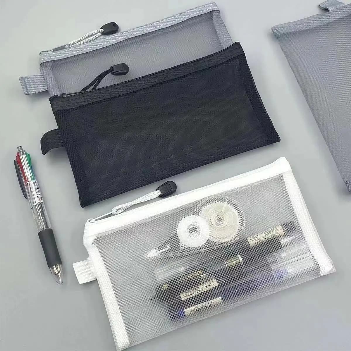 Astuccio in rete con cerniera Astuccio trasparente per matite Organizzatore di cancelleria portatile Accessorio da scrivania per forniture per ufficio e scuola
