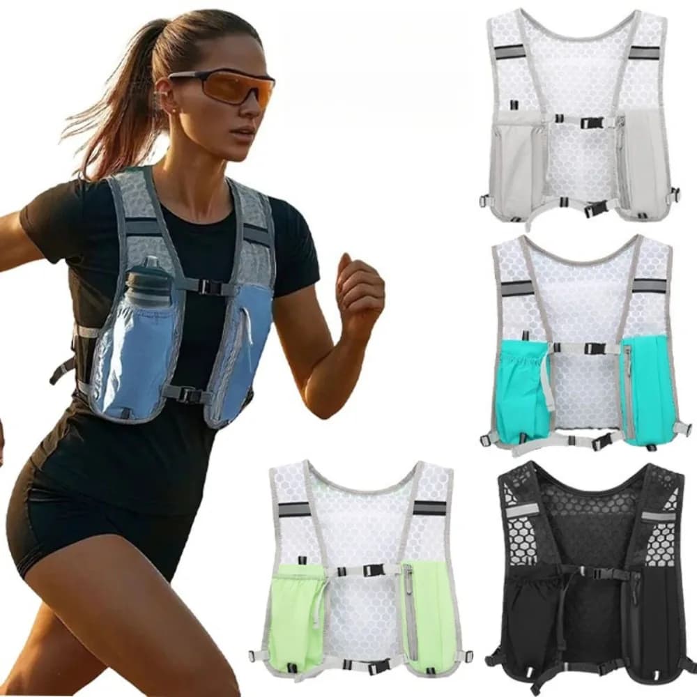 Lightweight Running Vest Men Women Running Water Bottle Storage Vest Reflective Hydration Water Chest Pack with Phone Holder