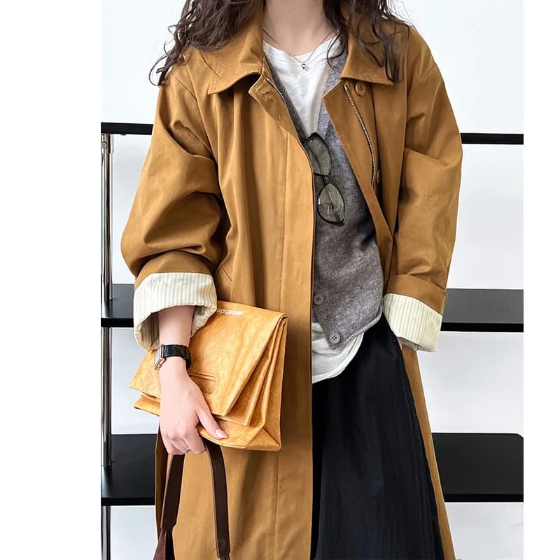 Fashion Women's 100% Cotton Coat Spring Long Trench Coat Overturned Collar Casaco Women's New Trench Femme