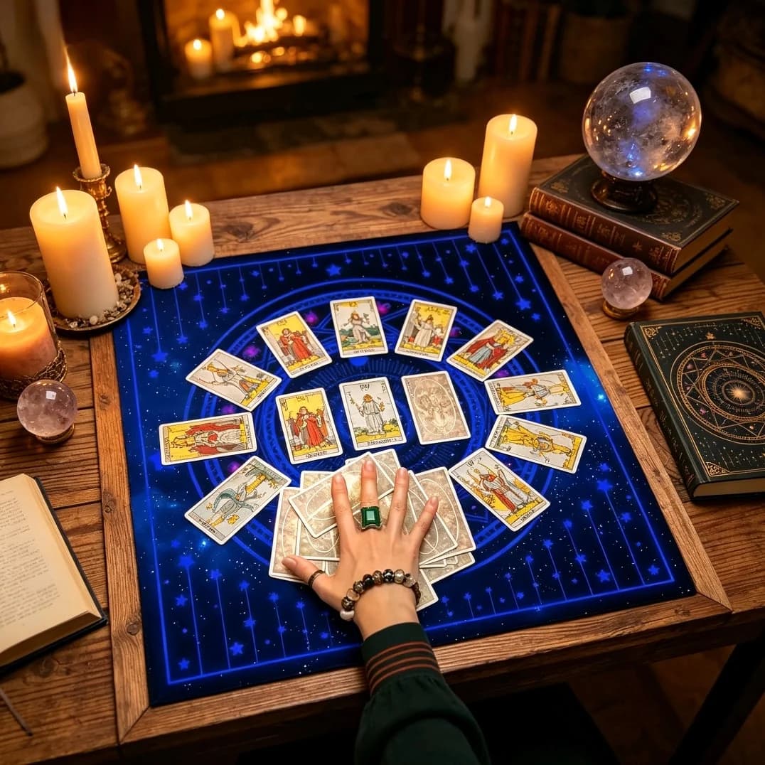 Tarot Cloth Celestial Divination Mat with Sun-Moon & Star Pattern Altar Tablecloth for Tarot Cards Oracle Ritual