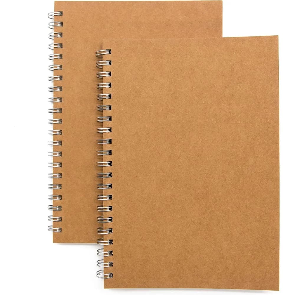 Soft Cover Spiral Notebook Journal 2-Pack, Blank Unlined Sketch Book for Drawing & Writing, Wirebound Memo Notepad, Diary Planner with Thick Premium Paper, 100 Pages 50 Sheets Each, 7.5 x 5.1 Inches Portable Brown Kraft