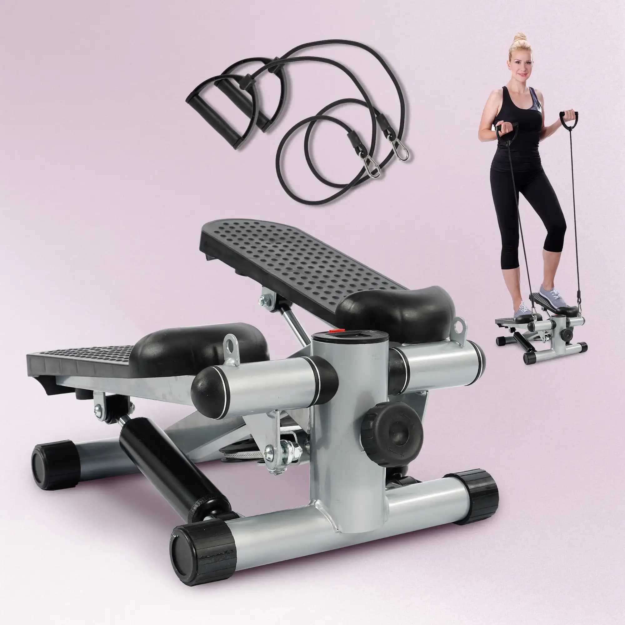 Mini Steppers, Stair Steeper with Resistance Bands, Portable Stepper Capable of Full-Body Exercise, Low Noise and Smooth, 300 lb