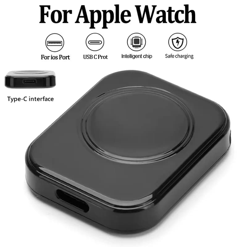Caricabatterie wireless per Apple Watch Serie 9 8 7 SE 6 5 4 Ultra 3 2 1 Tipo C 8pin Caricatore wireless magnetico portatile a due interfacce
