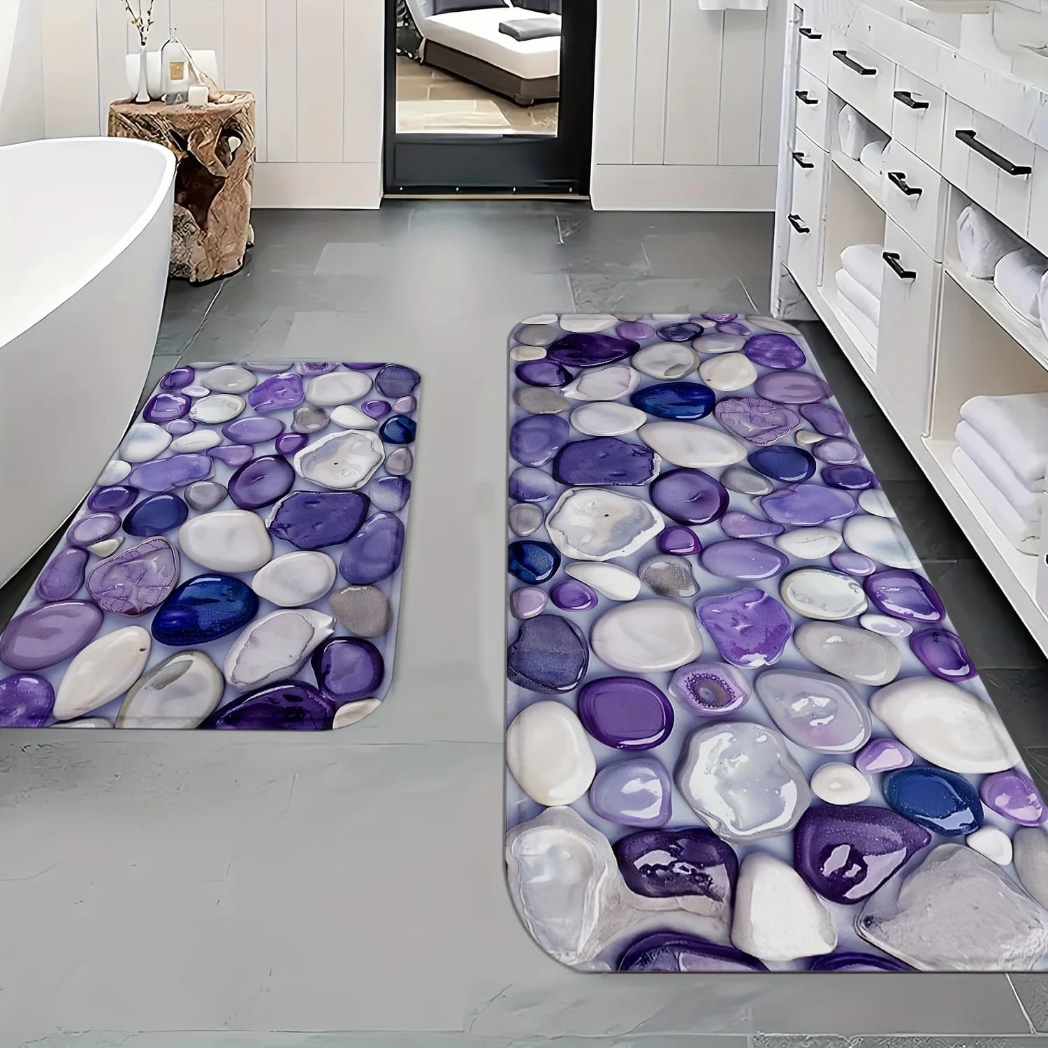 Tappetino da Bagno VIKAMA di Lusso con Cristalli Viola, Antiscivolo, ad Asciugatura Rapida, per Doccia, Lavabo, Massaggio Piedi, Tappeto per Pavimento