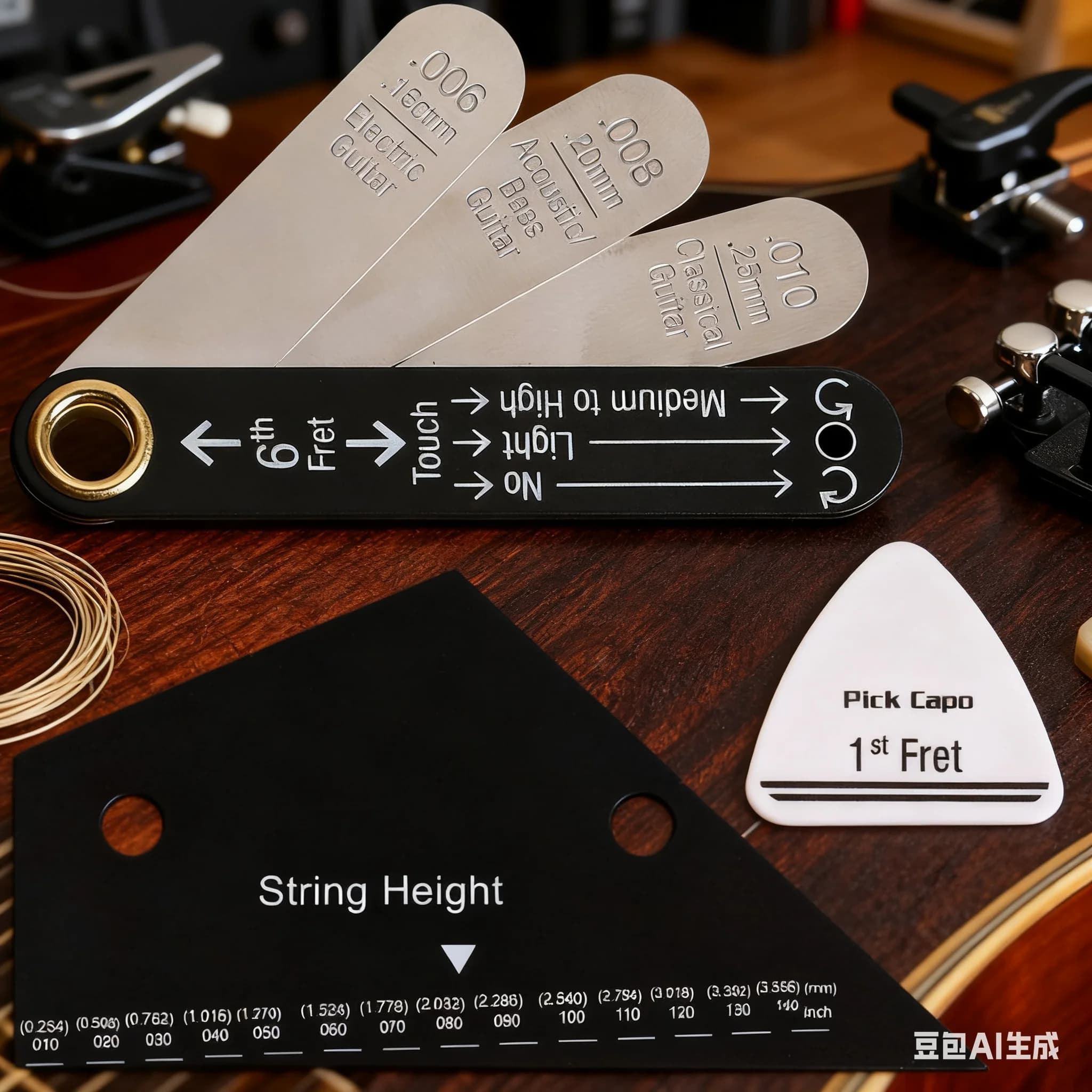 1 Set Righello per calibro per asta per chitarra Set Curvatura del collo/Righello per misurazione della distanza degli accordi con plettro Righello per calibro per azione delle corde per asta per chitarra