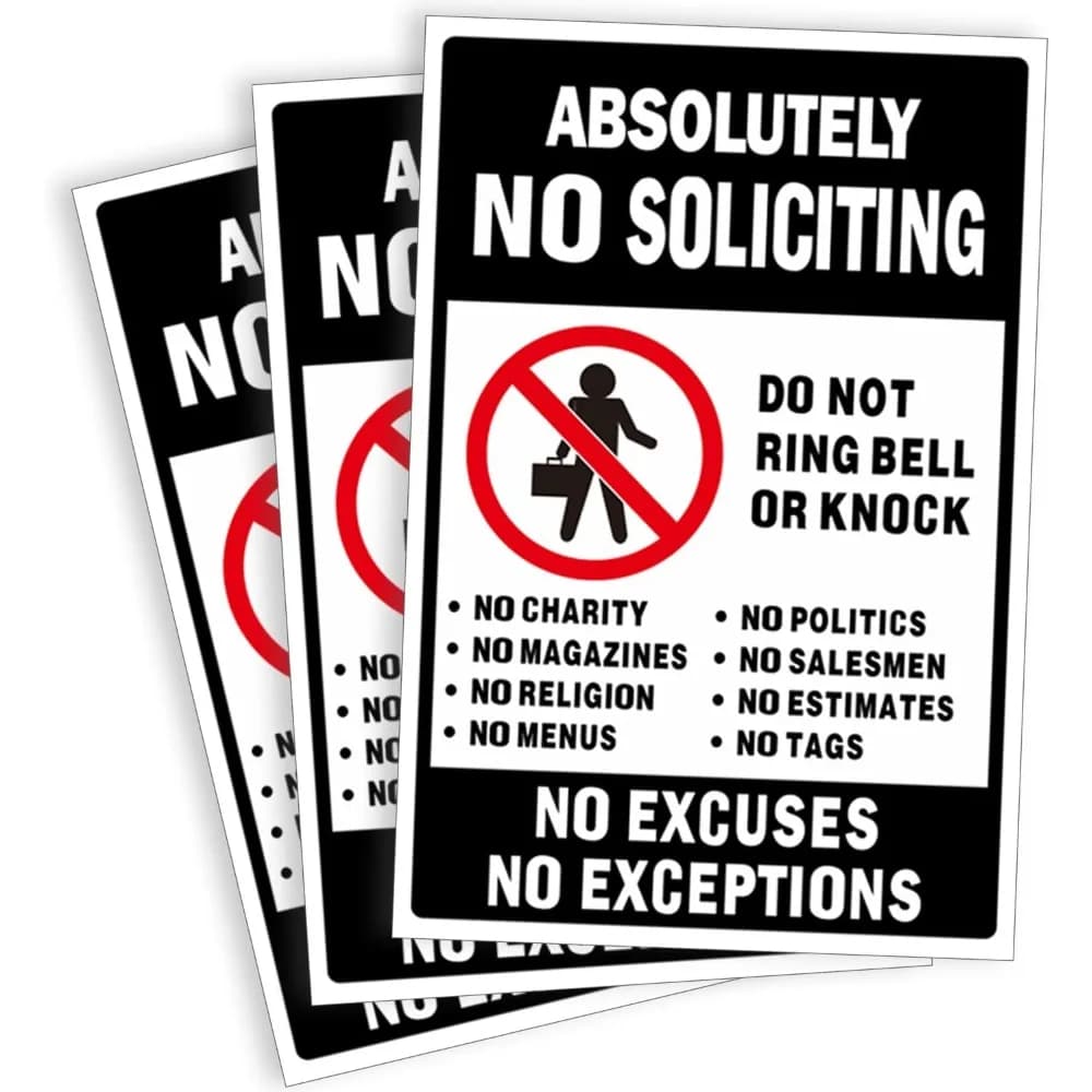 Reflective Vinyl No Soliciting Stickers, 3 Pack 6x4 Inch, Waterproof, Fade-Resistant for Home & Office