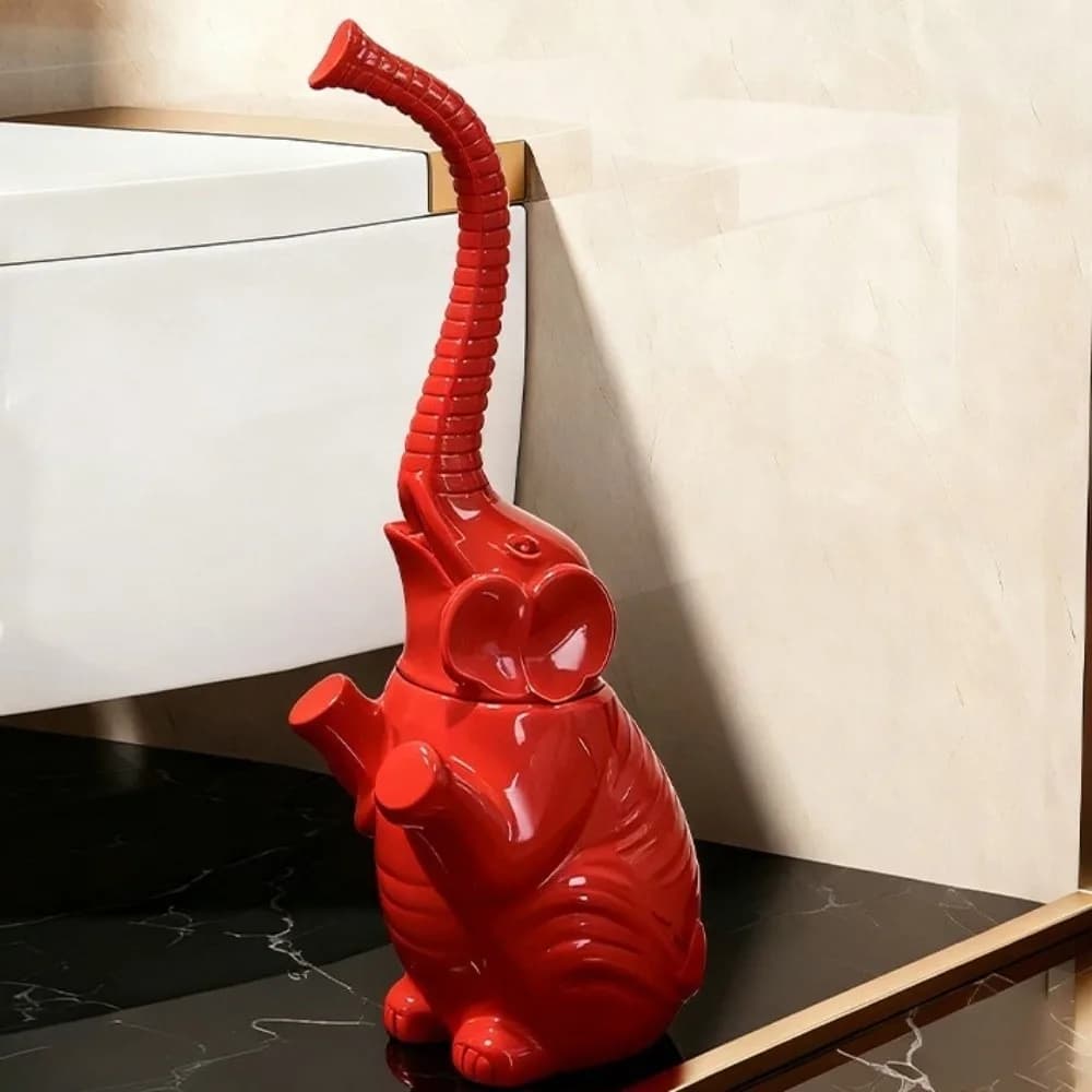 Spazzola per WC con Manico Lungo e Supporto Salvaspazio Decorazione Bagno Carina a Forma di Elefante in Resina alla Moda per Vasca da Bagno