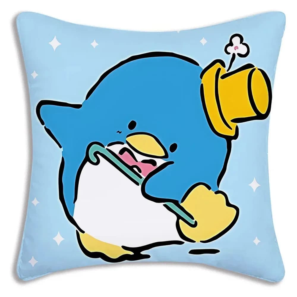 Federa decorativa per cuscino quadrato per divano per auto con stampa di pinguino dei cartoni animati