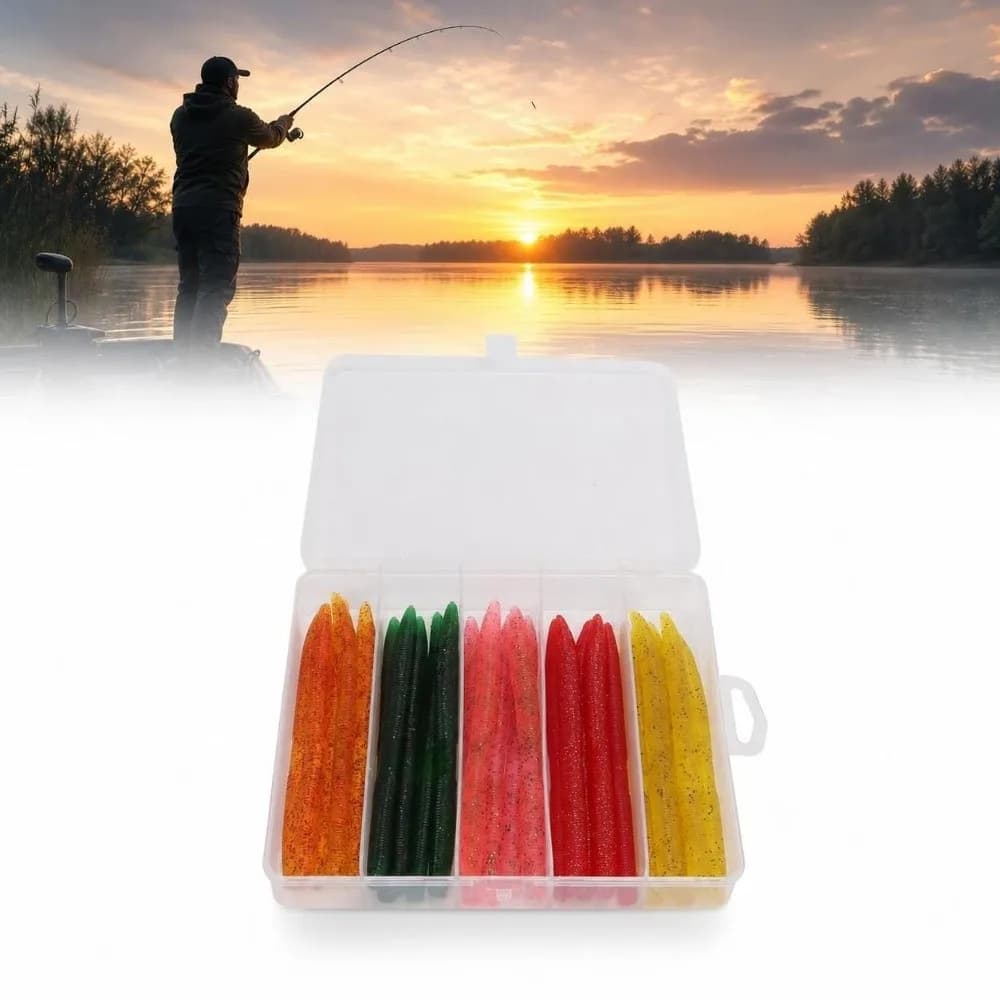PVC Noodle Worm Baits with Reflective Sequins 14cm Worm Baits with Rubber Rings 5 Colors Artificial Bait For Bass Fishing