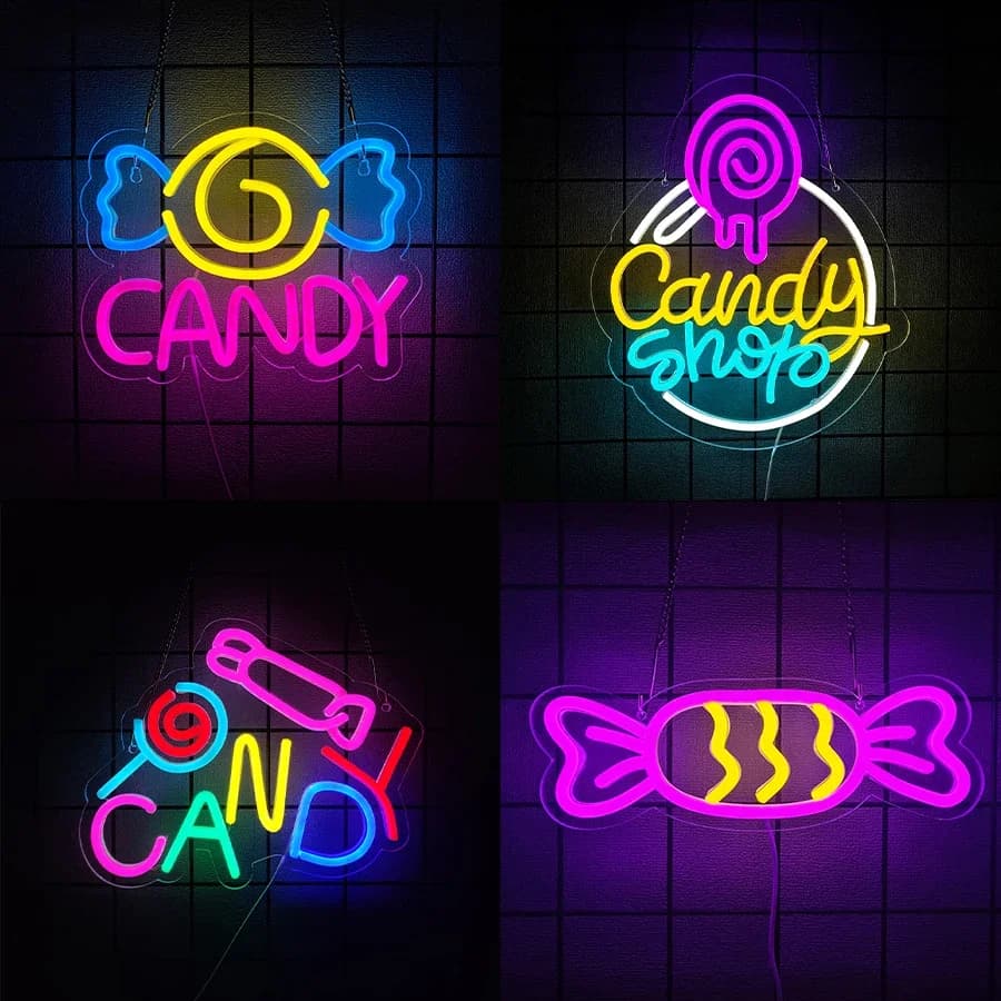 Insegna luminosa per decorazioni per feste di dolciumi, negozio di lecca-lecca, regalo di compleanno di Halloween per adolescenti, insegna al neon alimentata tramite USB per decorazioni murali