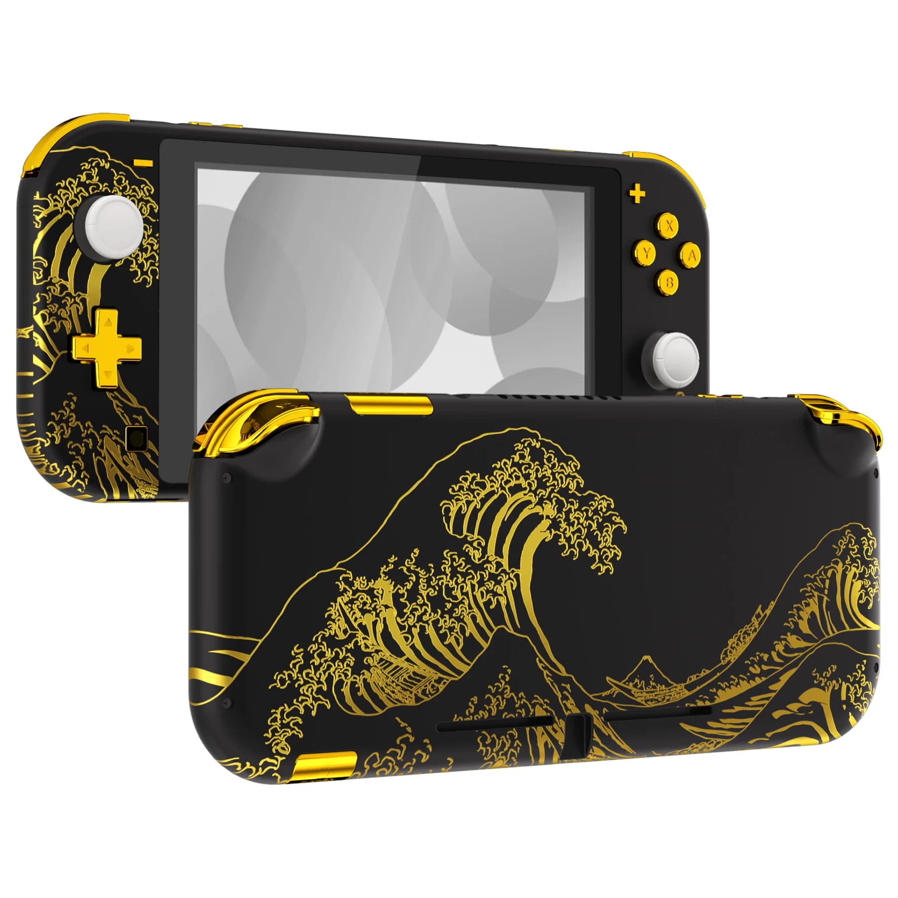 eXtremeRate Soft Touch Custodia di ricambio personalizzata fai-da-te con protezione per schermo per Ns Switch Lite - The Great GOLDEN Wave