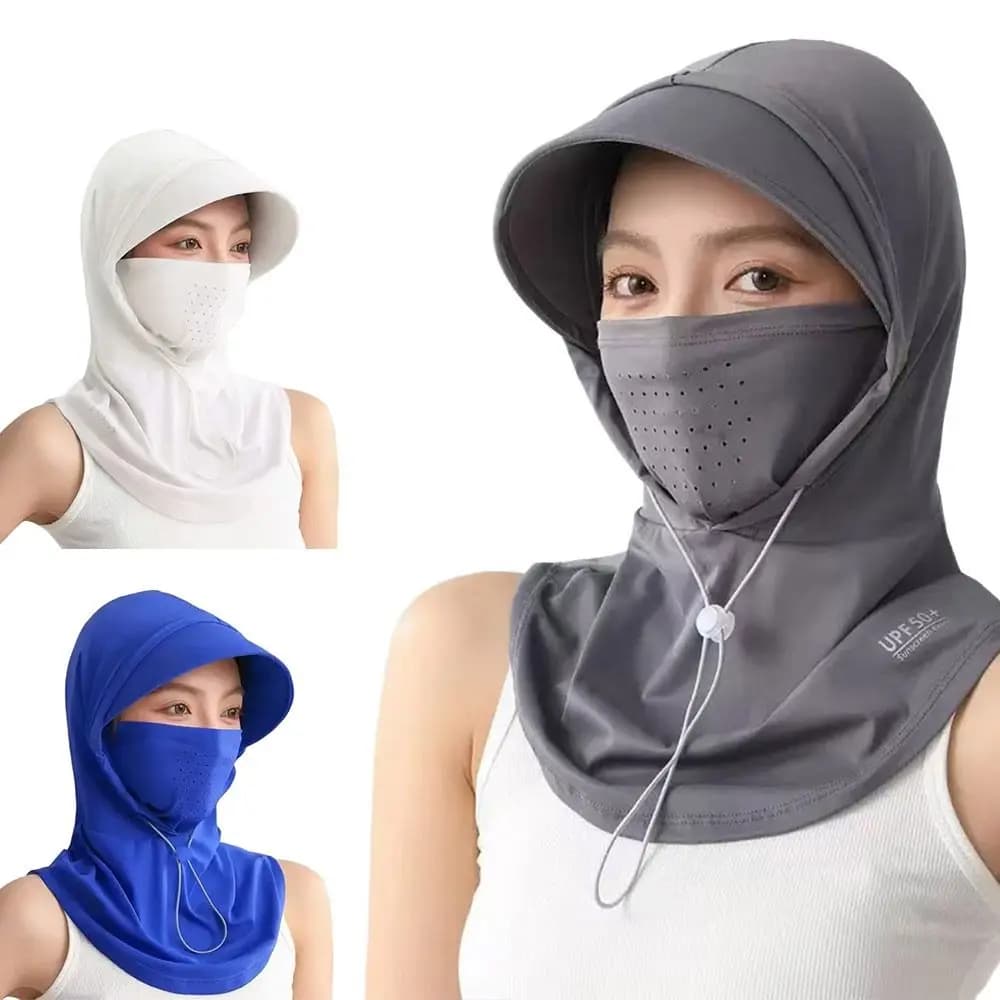 Cappello da Sole alla Moda Anti-UV in Seta Ghiaccio Traspirante a Tesa Larga con Protezione Solare ad Asciugatura Rapida, con Sciarpa e Maschera Viso Integrata, Estivo