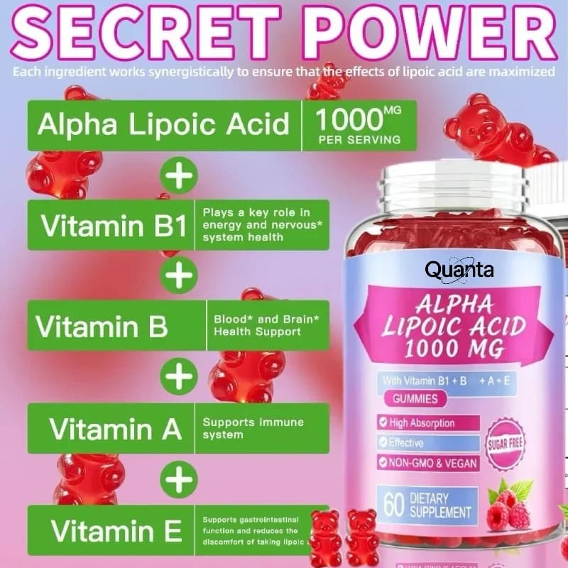 Alpha Lipoic Acid Gummies 1000mg with Vitamin B1 ALA Supplement