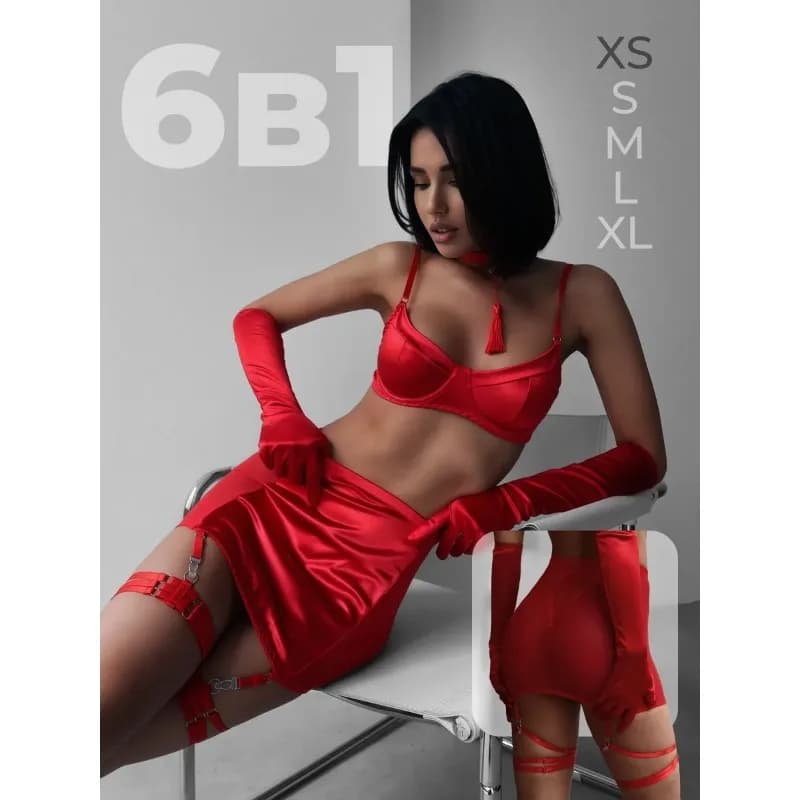 Set di lingerie sexy con nappa girocollo da donna, set di biancheria intima da club in 5 pezzi, kit giarrettiera