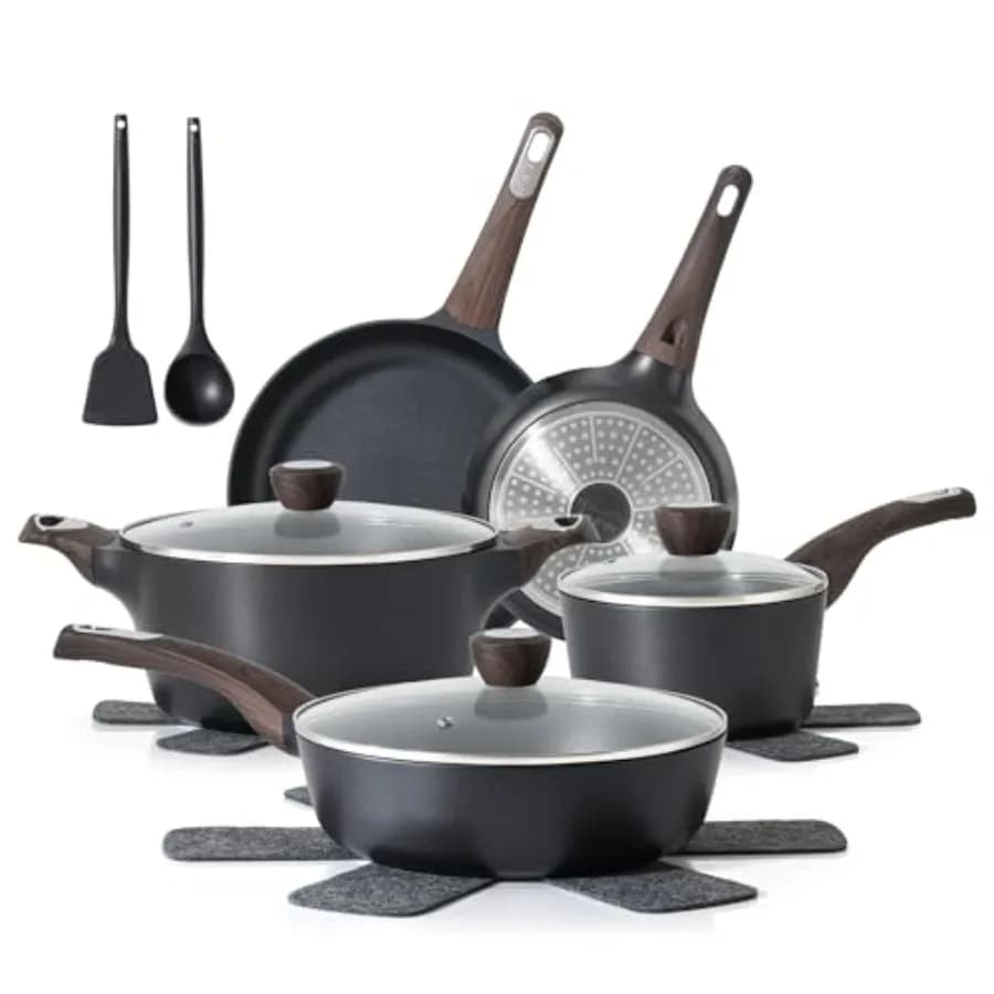 Pots and Pans Set Non stick, Non toxic Healthy Induction Cookware Sets, 14 Pcs Non Stick Kitchen Cooking Set with Frying Pans S