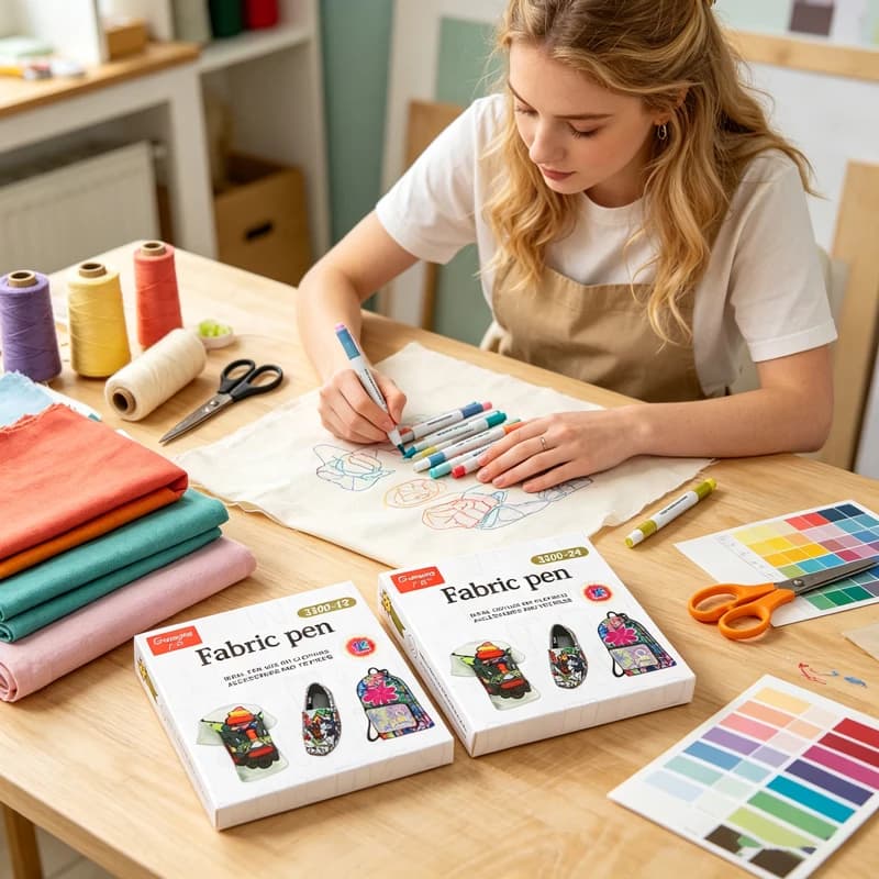 GuangNa 12/24 Colors Permanent Fabric Markers, Soft Brush Paint Pens for DIY Painting on T‑Shirts, Clothes, Canvas, Shoes Caps