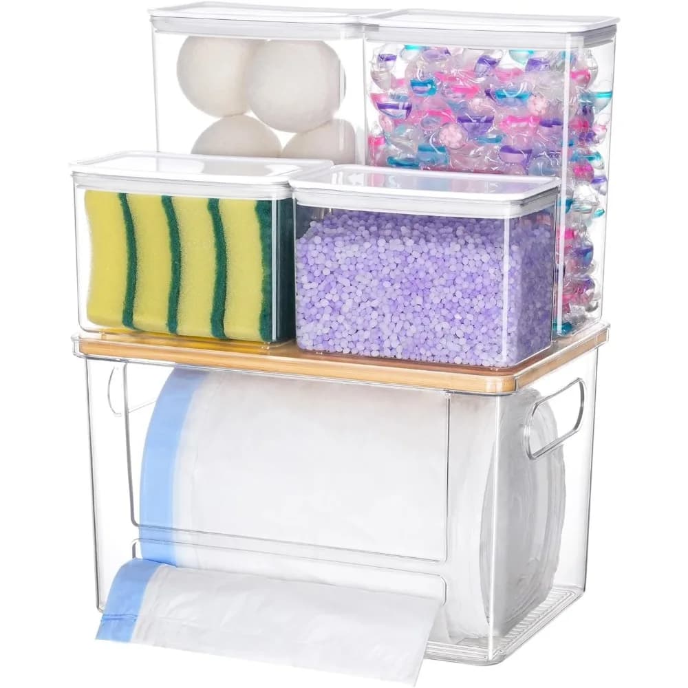 Dispenser per Sacchetti della Spazzatura e Porta Capsule per Detersivi 5 in 1, Organizzatore Sottolavello per Cucina, Dispensa e Lavanderia