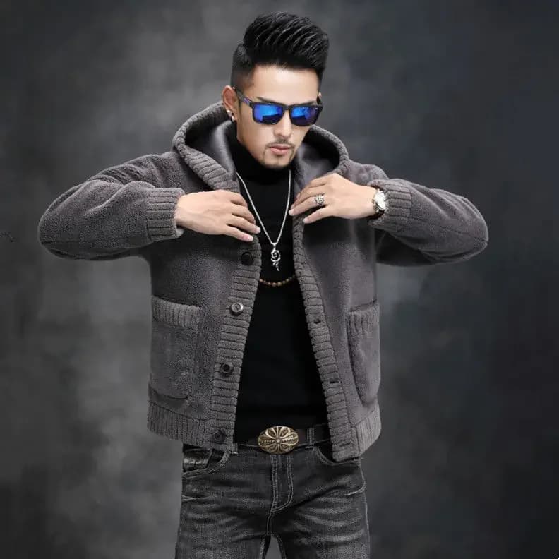2025 Autumn Winter New Fashion Warm Men's Jackets Lamb Coats Man Casual Jacket with loose hood Male Tops