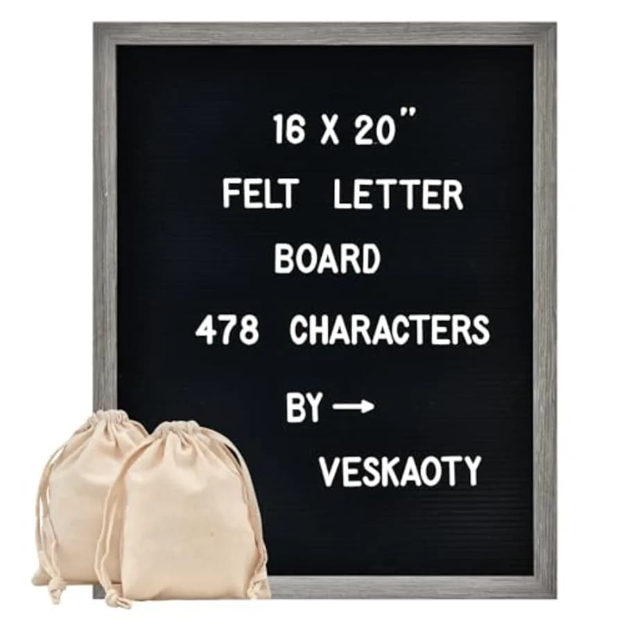 Lavagna in feltro con 478 lettere, numeri e simboli - Grande lavagna per messaggi modificabile da 16 x 20 pollici con cornice in legno da parete