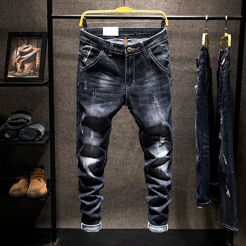 2025 Summer New Ripped Jeans Men Slim-fit Denim Pants Cotton Korean Style Fashion Men's Clothing Elasticity Versatile