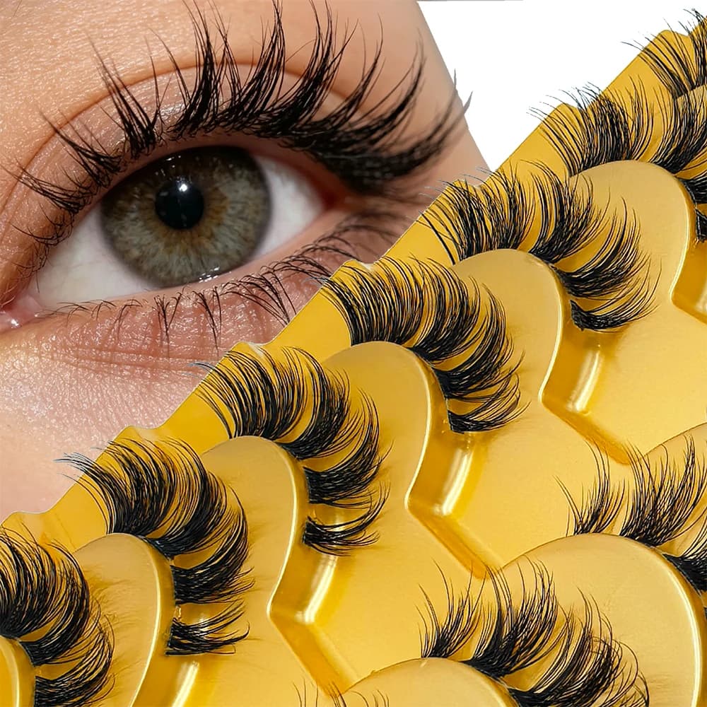 Ciglia finte sottili ispirate ai manga, 3D a ciuffetti, con stelo trasparente, per principianti, per il trucco quotidiano
