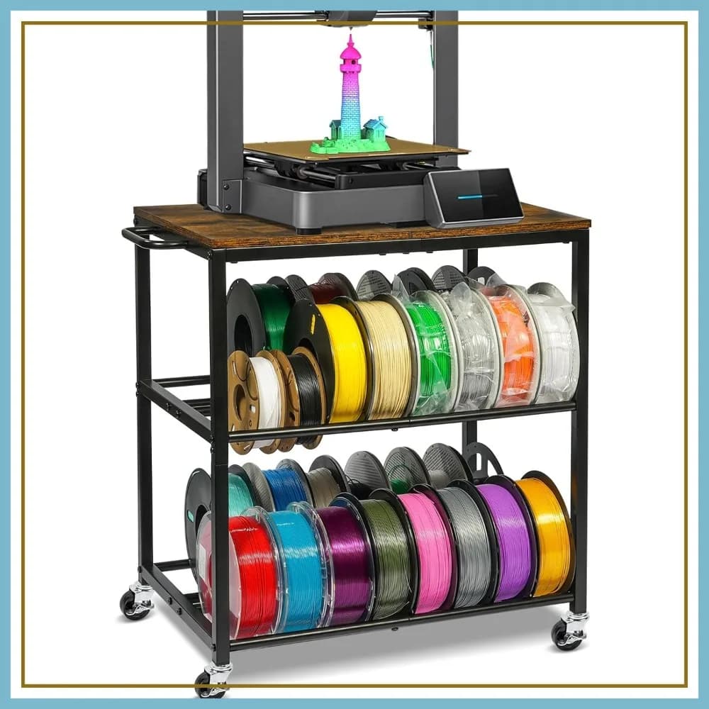Carrello Porta Filamenti per Stampante 3D con Ruote – Supporto a 3 Livelli in Metallo Resistente, Salvaspazio per PLA/ABS/TPU/Nylon