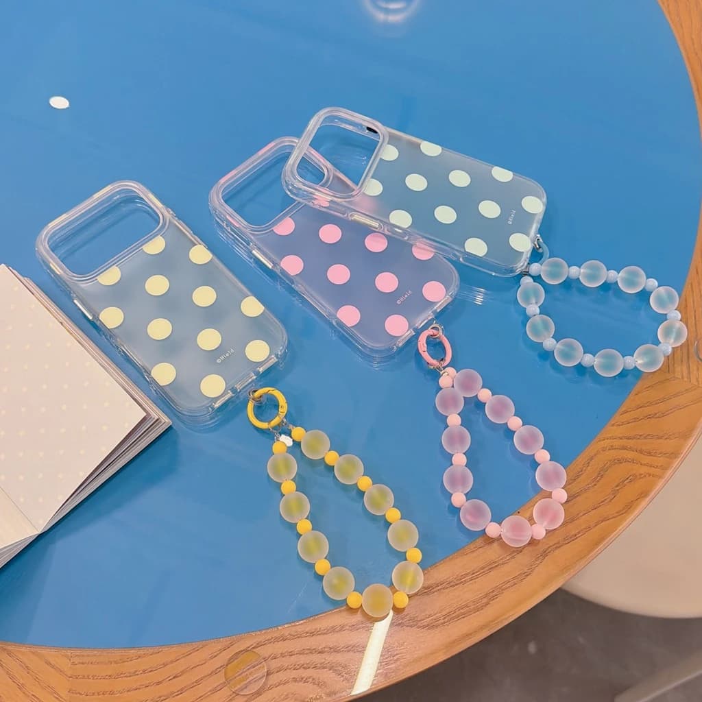 Fresh Candy Colors Polka Dot Matte Semi-Transparent With Bead Chain Pendant Phone Cover Case for iPhone 17 16 15 Pro Max