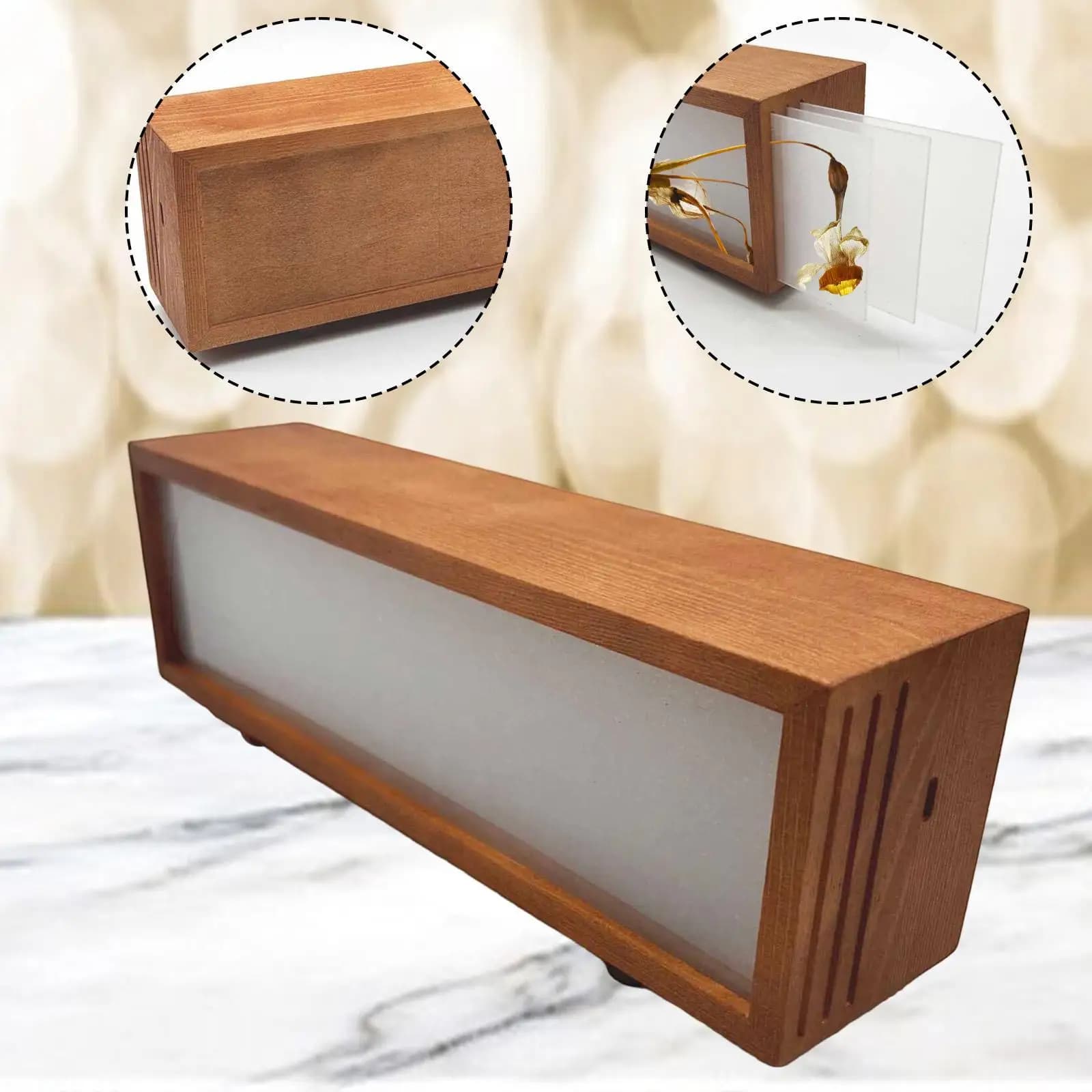 Shadow Box Picture Frame Bookshelf Desk Wood Lighted Display Case for Awards Family Friends Dried Flower Keepsakes Coffee Table