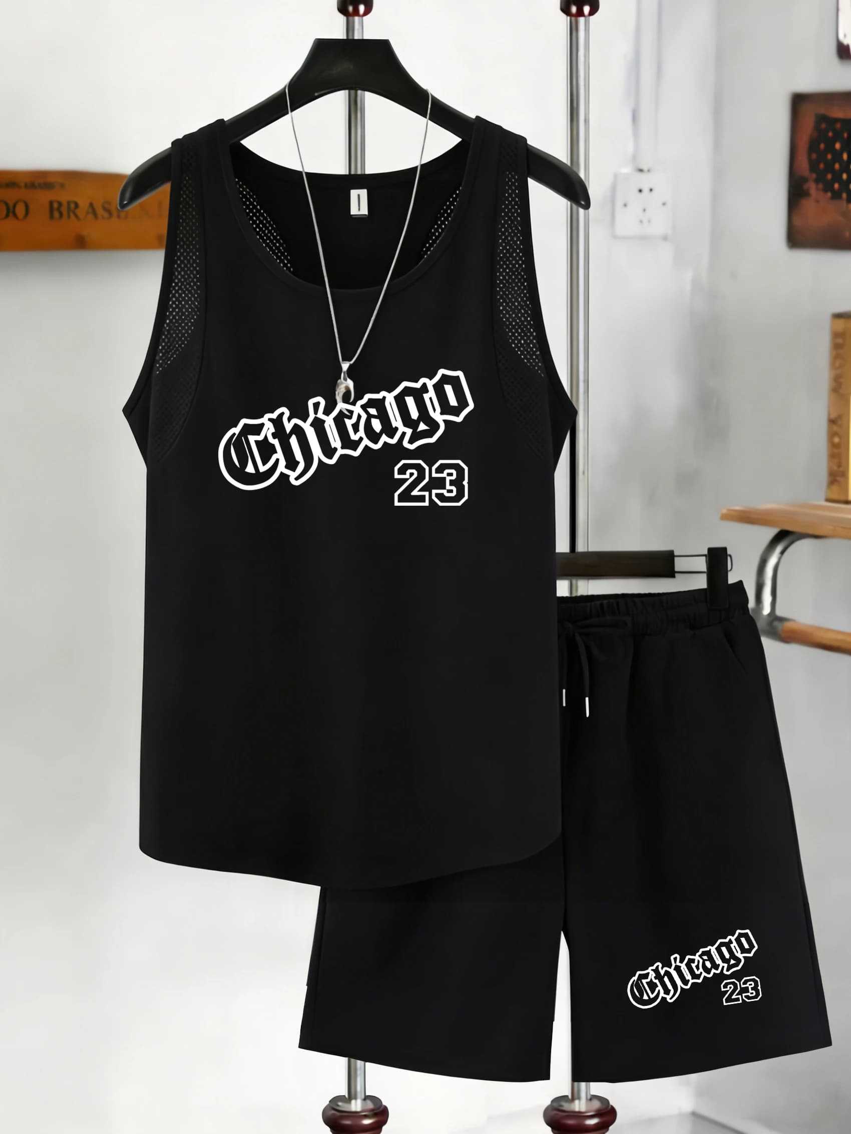 Set Gilet Reticolare Stampato Numero 23 Chicago, Pantaloncini Sportivi con Coulisse, Maglietta Estiva Morbida Senza Maniche, Canotta Unisex alla Moda