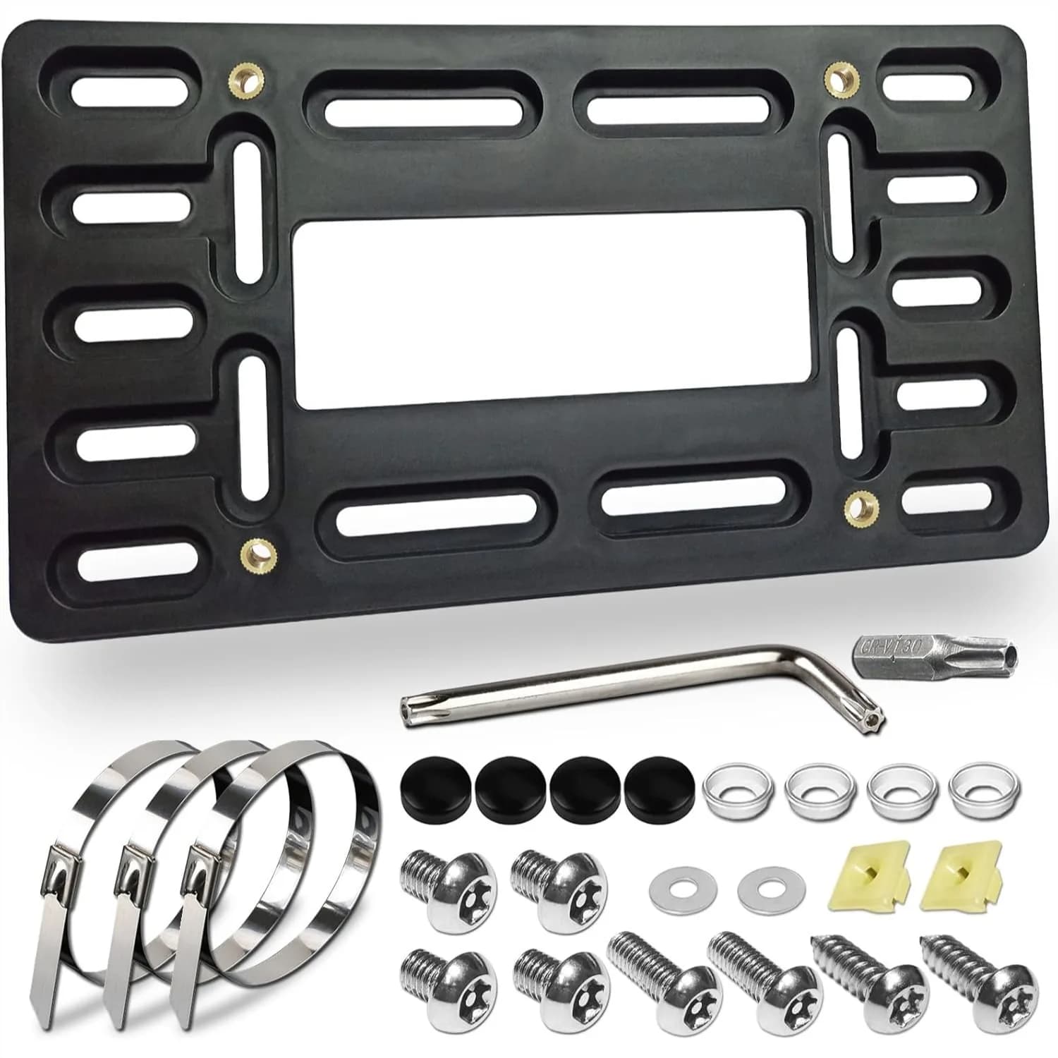 Supporto per targa anteriore - Kit di montaggio universale per paraurti con viti antifurto e fascette stringicavo