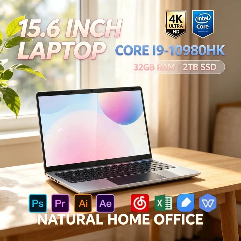 15.6" Ultra‑Slim Gaming Laptop Intel Core I9‑10980HK 32GB RAM 2TB SSD 4K HD, Win11 WiFi6 BT5.2 Notebook for Business & Gaming