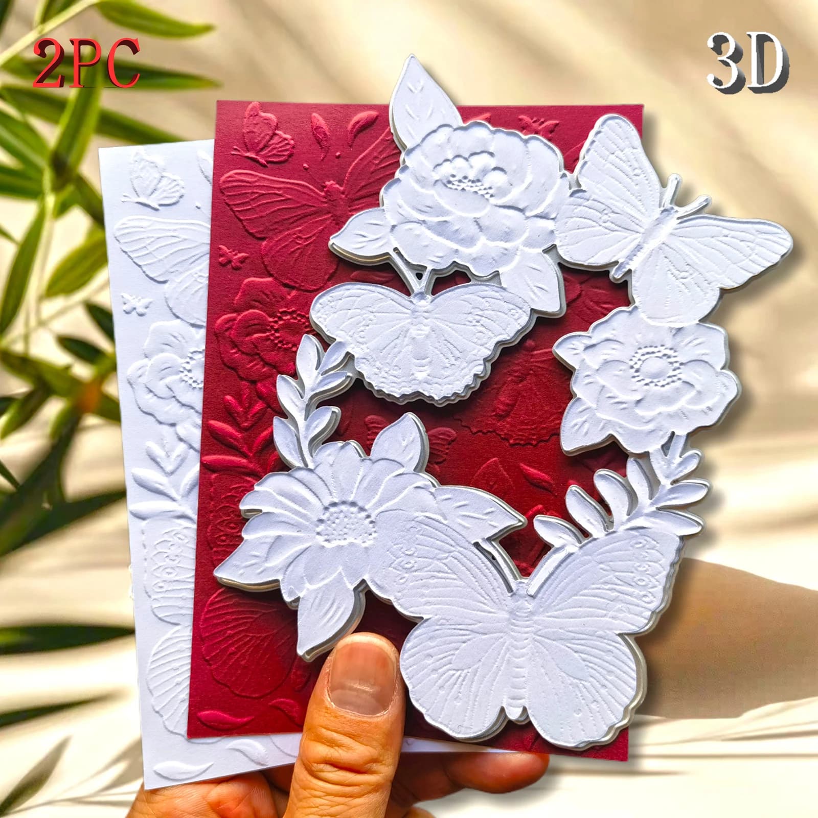 Unique Butterfly and Flower 3D Card "Design 3D Embossed Folder and Die Cutting Set for Business Card Making and Scrapbook - Dura