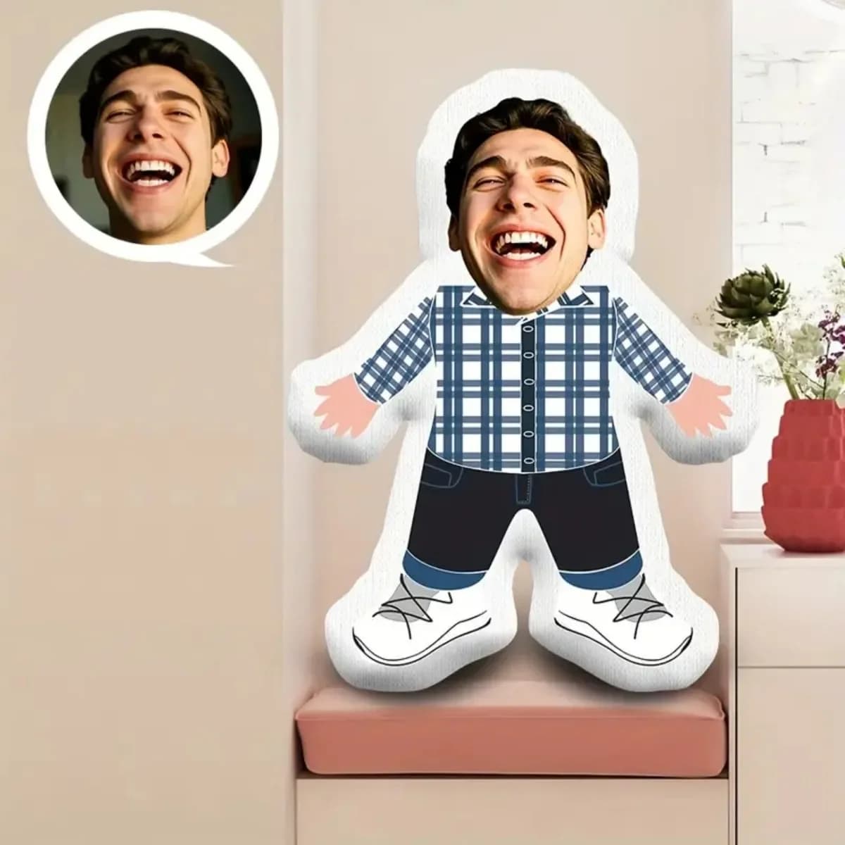 Nuovo cuscino personalizzato in peluche con foto 2026 - Regalo personalizzato a forma di viso a quadretti con la tua foto, regalo di San Valentino