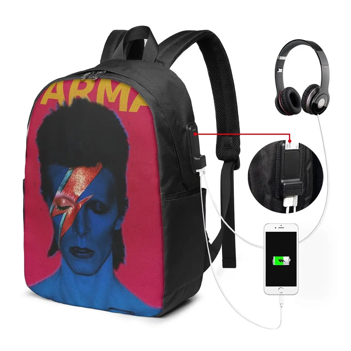 Zaino Davids Bowied, borsa da viaggio per notebook, borsa per computer, borsa per studenti universitari, borsa per laptop, borse a tracolla per uomo e donna