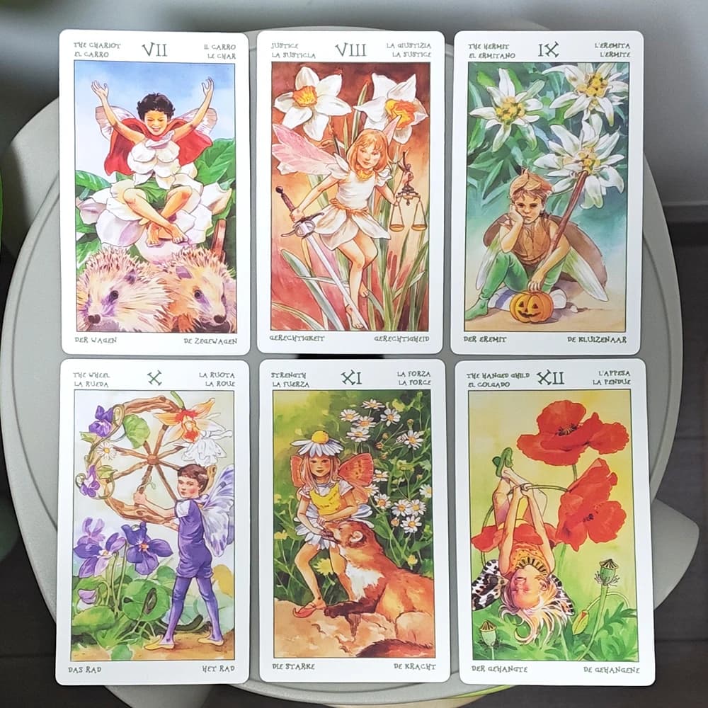 Mazzo di tarocchi The Spirit of Flowers da 12 * 7 cm 78 pezzi di carte dei tarocchi delicate e adorabili stampate su cartoncino doppio in rilievo da 350 GSM
