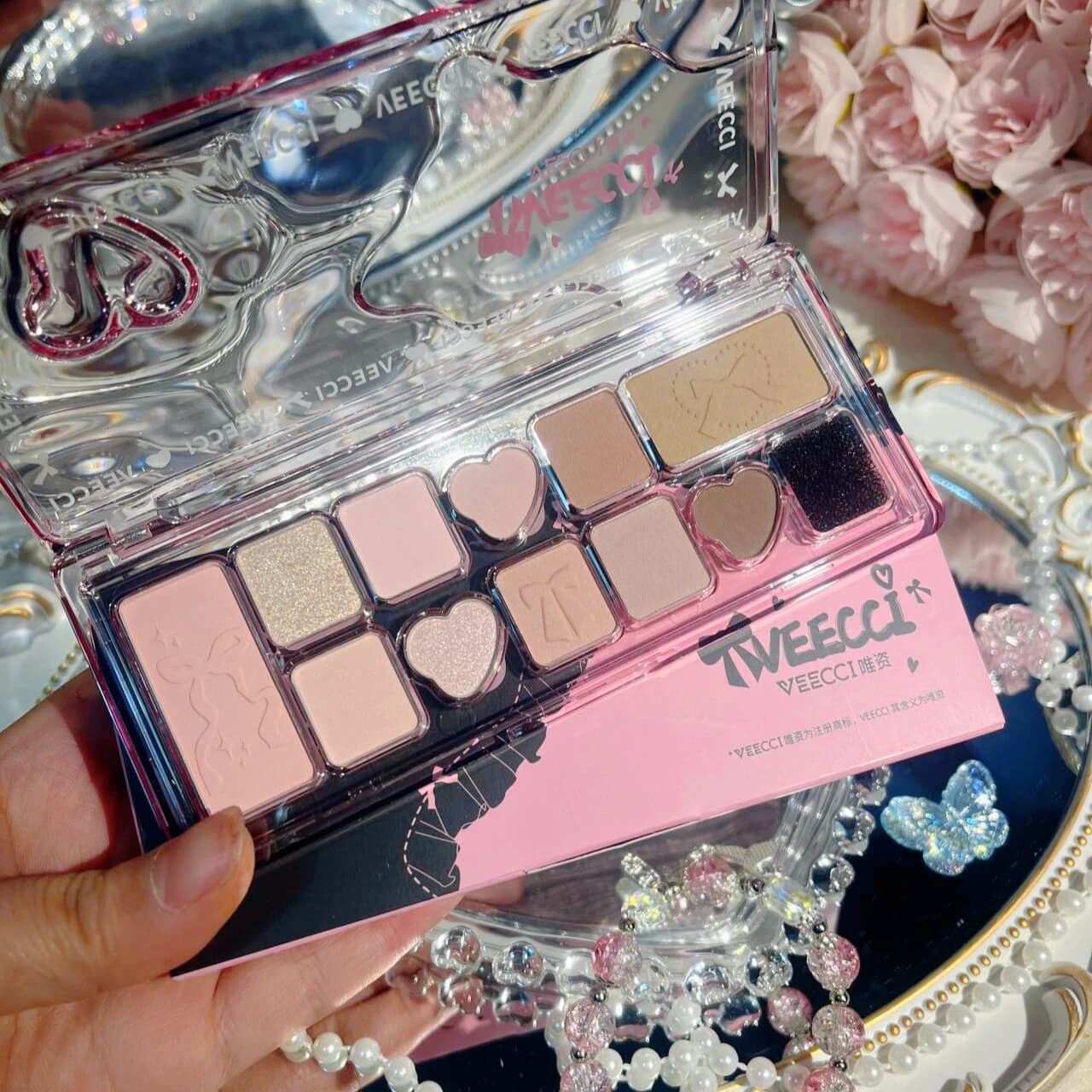VEECCI Palette di ombretti in polvere da 11 colori Nude Matte Pearlescent Shimmer Glitter Blush Trucco occhi a lunga durata facile da applicare