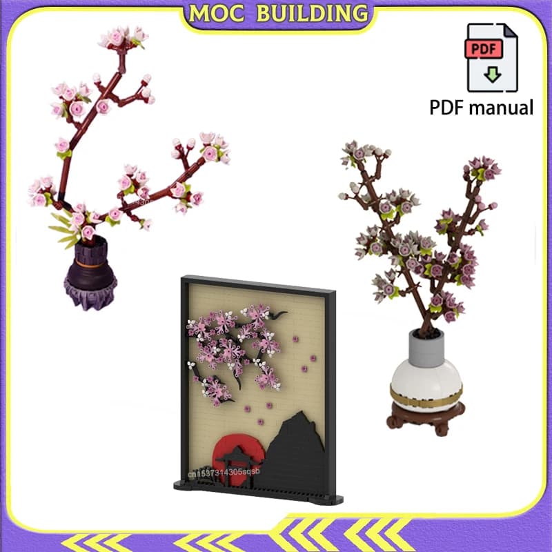 Modello di pianta di fiori di ciliegio in vaso MOC Building Blocks Giocattoli Costruzione creativa Decorazione da scrivania Fiore assemblato fai-da-te