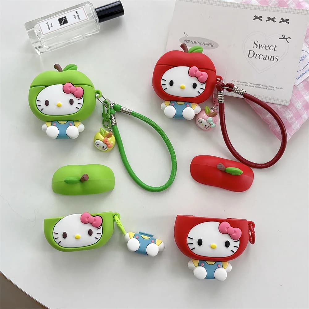 Big Apple carino per Hello Kitty Big Head divertente custodia per cuffie in silicone stereoscopico per AirPods4 1 2 3 Pro Pro 2 Pro 3 Anti-goccia