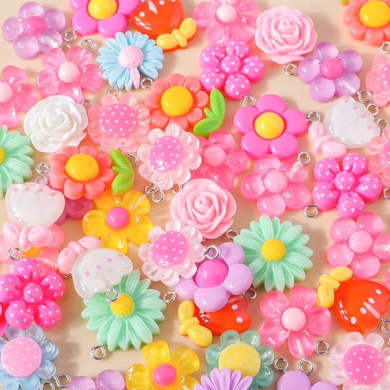15 pz Mix Resina Dolce Fiori Rosa Pendenti e Ciondoli per Orecchini Collane Pendenti Carino Rosa Tulipano Margherita Pendenti e Ciondoli Creazione di Gioielli Fatti A Mano